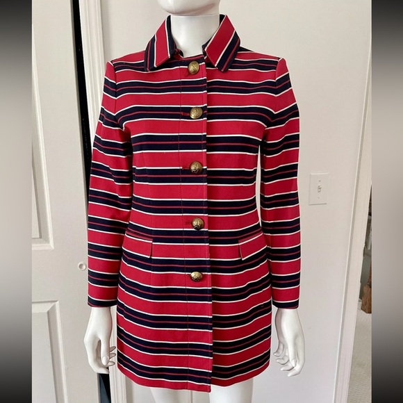 Banana Republic Red & Blue Striped Nautical Coat Gold Buttons - Picture 4 of 15